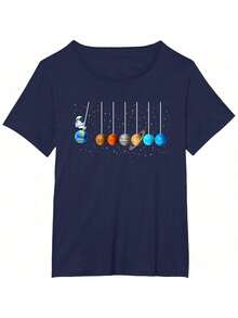 Funny Astronaut Swing Planets Solar System Space Science T-Shirt - Black - View 10