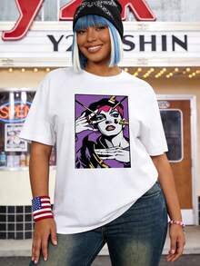 Camiseta de manga corta con cuello redondo suave y casual de verano para mujer, tops para salir, vintage, Gen Z, tops, curvas, ropa Y2K, algodón, Italia, Grecia, tops de mujer, tops bonitos, camisetas gráficas, conjuntos de primavera, estilo callejero americano, casual deportivo, estilo unisex, estilo casual urbano, casual, jersey, camisetas holgadas, ropa de calle retro, estilo de los 90, estilo de los 2000, subcultura, estilo europeo, tops negros, tops blancos, conjuntos de fiesta de los 90. Negro - Blanco - Ver 1
