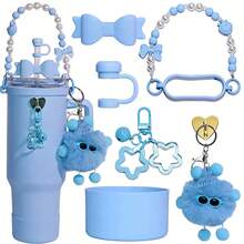 7-Piece Tumbler Accessory Set, Suitable For 30oz/40oz Cups, Includes 10mm Straw Lid, Bow Decor, Pearl Handle Chain, Heart Charm, Plush Ball, Star Pendant, Silicone Sleeve, Cute Student Style Decorations, Suitable For Women, Fashion Accessories, Gifts, Souvenirs, Valentine's Day, Back To School, Graduation, Outdoor Activities Like Camping - Multicolor - View 17
