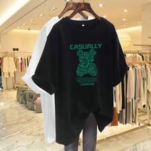Camiseta con estampado de camisa casual para mujer, manga corta y cuello redondo, moda urbana local de primavera/verano camiseta unisex. II8G - Blanco - Ver 4