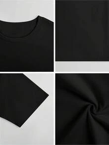 Ropa de mujer: Camiseta casual de cuello redondo con estampado de colibrí y flor de hibisco, estilo urbano, adecuada como regalo para él/ella, enviada desde un almacén local en los EE. UU., una excelente opción para las vacaciones. Camisas de mujer. - Negro - Ver 4