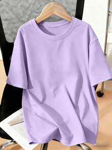 Tween Boy Graphic Print Crew Neck T-Shirt, Streetwear Style, Summer - Purple - View 7