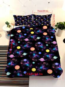 Conjunto de cama com estampa de galáxia, planetas e galáxia (2/3 peças) – Capa de edredom com fronhas com estampa colorida de nebulosas e sistema solar para decoração de quarto infantil e juvenil (150x200cm) - Multicolorido - Ver 17