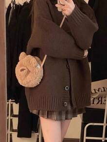 Women's Knitted Jacket, Women's Tweed Jacket, Autumn And Winter Loose Lazy Windproof Slim Cardigan Jumper, Versatile Knit Sweater Tops - 咖啡棕 - View 4