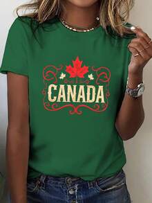 Camiseta casual esencial para mujer, de manga corta y cuello redondo, con diseño de hoja de arce roja, perfecta para usar en primavera y verano en Canadá. Algodón suave para uso diario en verano. - Blanco - Ver 9
