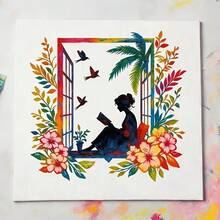 窗边读书女孩模板 - 适用于纸张、靠垫、布料和相框的实用插画模板 - 少女模板 - 查看 7