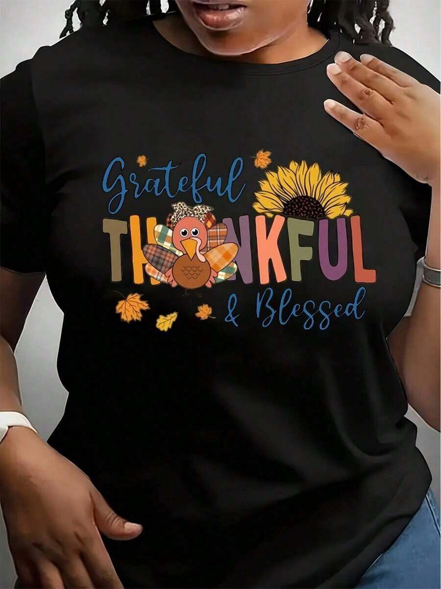 Thank You T-Shirt, Pumpkin Season T-Shirt, Thanksgiving T-Shirt, Pumpkin Spice T-Shirt, Halloween T-Shirt, Fall Clothing - 黑色 - 查看 1