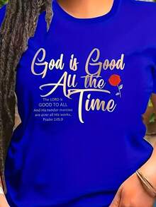 Camiseta Casual de Manga Corta para Mujer - Azul - Ver 1