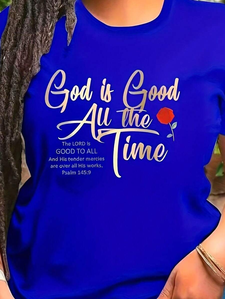 Camiseta Casual de Manga Corta para Mujer - Azul - Ver 1