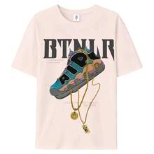 Camiseta gráfica de moda con estampado de cadena dorada grande, unisex, de manga corta y cuello redondo para hombre, estilo urbano, para verano y primavera, informal, ropa, vitalidad juvenil, camisetas gráficas de calidad, transpirable, clásica. - Rosa - Ver 4