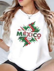 México arte  con formas geométricas en rojo verde y blanco que reflejan orgullo nacional fuerza cultural y alegría vibrante camiseta de mujer casual moderna para uso diario - Negro - Ver 6