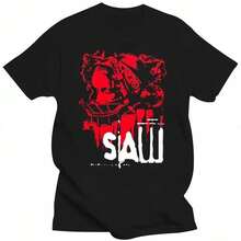 Camisetas de algodón puro de alta calidad, estampadas con retratos de películas de terror y motivos de motosierras, estilo femenino, lindas camisetas de anime estilo Harajuku, colores brillantes y transpirables, estilo Harajuku. - Negro - Ver 2