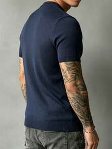 GRDR Men's Striped Crew Neck Lightweight Knit Short Sleeve - Fashionable Versatile Casual Minimalist T-Shirt - Navy Blue - View 4