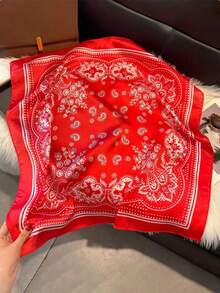 1 pieza Pañuelo de seda sintética con estampado de cachemira, pañuelo versátil para el cuello, diadema, accesorio para hombres, protección solar - Ver 2