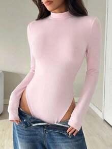 Body de mujer con cuello alto y manga larga, de uso casual - Rosa Pálido - Ver 7