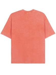 Vintage Washed Cotton Loose-Fit T-Shirt, Cute  Face And Heart Print, Women's Casual Street Style Short-Sleeve Top, Wrinkle-Resistant Washed Cotton T-Shirt - 橘色 - 查看 2