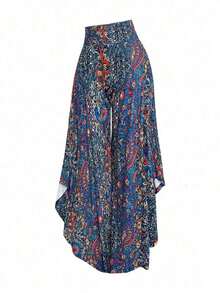 Pantalones anchos con bajo asimétrico y estampado de paisley casuales para uso en resort para mujer - Multicolor - Ver 1