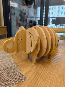 防滑桌面保護墊 3D動物造型耐熱木塊桌墊 高溫耐受 3D大象造型竹製杯墊附托盤 適用於熱盤與廚房裝飾 動物圖案杯墊 適合咖啡/茶杯 客廳與餐廳必備 - 3D動物竹墊 - 查看 2