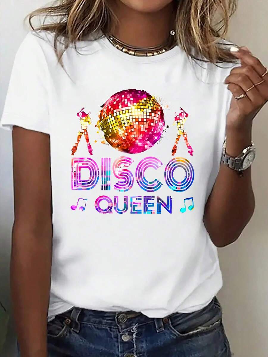One-Piece Short-Sleeve T-Shirt, Summer Novelty - Short-Sleeve T-Shirt With Beautiful And Colorful Lantern Dance Print - Stylish Women's Clothing, Elegant Fine Short-Sleeve T-Shirt, Y2K Style, Suitable For Sports, Fitness, Daily Wear, Festive Attire, Vacation, Graduation - [白色的] - 查看 1