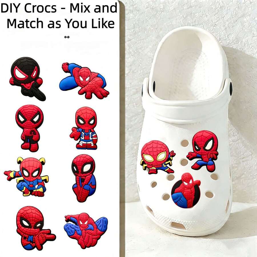 13 chiếc móc khóa giày hình Người Nhện Marvel - Phụ kiện trang trí giày hình Người Nhện hoạt hình dễ thương bằng nhựa PVC, kẹp giày chống thấm nước, phù hợp với giày xỏ lỗ, dép xăng đan, vòng tay, vòng đeo tay, quà tặng sinh nhật, quà tặng tựu trường và quà Giáng sinh hoàn hảo cho trẻ em, thanh thiếu niên, bé trai và người hâm mộ Người Nhện.