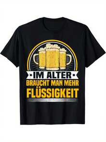Funny Beer Lover T-Shirt For Men - "Beer Tastes Better With Age" Graphic Black Cotton T-Shirt, Summer Casual Short Sleeve With Digital Print, Machine Washable, Regular Fit, Beer T-Shirt, Casual Wear, Comfortable To Wear - 黑色 - 查看 6