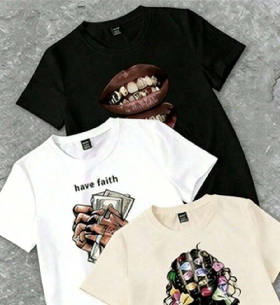 Single Item, Not A 3-Piece Set. A Unisex, Loose-Fitting, Printed T-Shirt. Featuring A Tropical Print, This Simple Yet Stylish Piece Is An Essential For A Relaxed Holiday Look, Perfect For Occasions Like Halloween And Mexican Independence Day. | Exquisite Design | Loose And Comfortable | Easy To Match | - Black - View 1