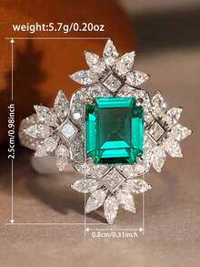 1 pieza Anillo de piedra de circonita cúbica de lujo, adecuado para mujeres, ideal para bodas, compromisos, fiestas de aniversario, regalos del Día de San Valentín - 1# - Ver 4