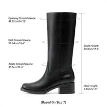 Women's Mid Calf Riding Boots Square Toe Retro Banana Boots Chunky Block Heel Pull-On Fashion Boots - Black - View 6