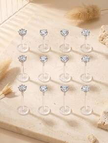 CIZME 16G 4 chiếc khuyên tai Tragus, khuyên môi, khuyên Labret đính đá, khuyên sụn tai, khuyên xoắn ốc, thanh trong suốt dẻo, khuyên giữ lỗ xỏ Medusa 6mm 8mm 10mm dành cho nữ và nam - Trong sáng - Xem 2