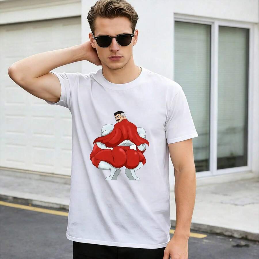 Camiseta de manga corta con estampado de cómic "Héroe Invencible Omni Man", estilo Y2K, divertida, 100% algodón, extragrande. Camiseta de manga corta de 220 g de algodón puro para hombre y mujer, tejido grueso, resistente a las arrugas y que no se deforma fácilmente. Estilo sencillo y versátil, ligero y transpirable, perfecto para ir al trabajo, viajar, acampar, ir de compras y para el tiempo libre diario. - Blanco - Ver 1