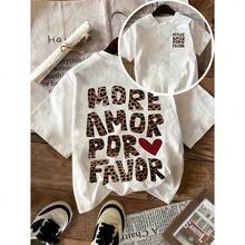 Camiseta Gráfica para Mujer, Manga Corta, Cuello Redondo, Estampado de Leopardo, Camiseta con Letras, Corte Holgado Casual, Algodón Suave, Ropa de Verano, Top Streetwear - Blanco - Ver 5