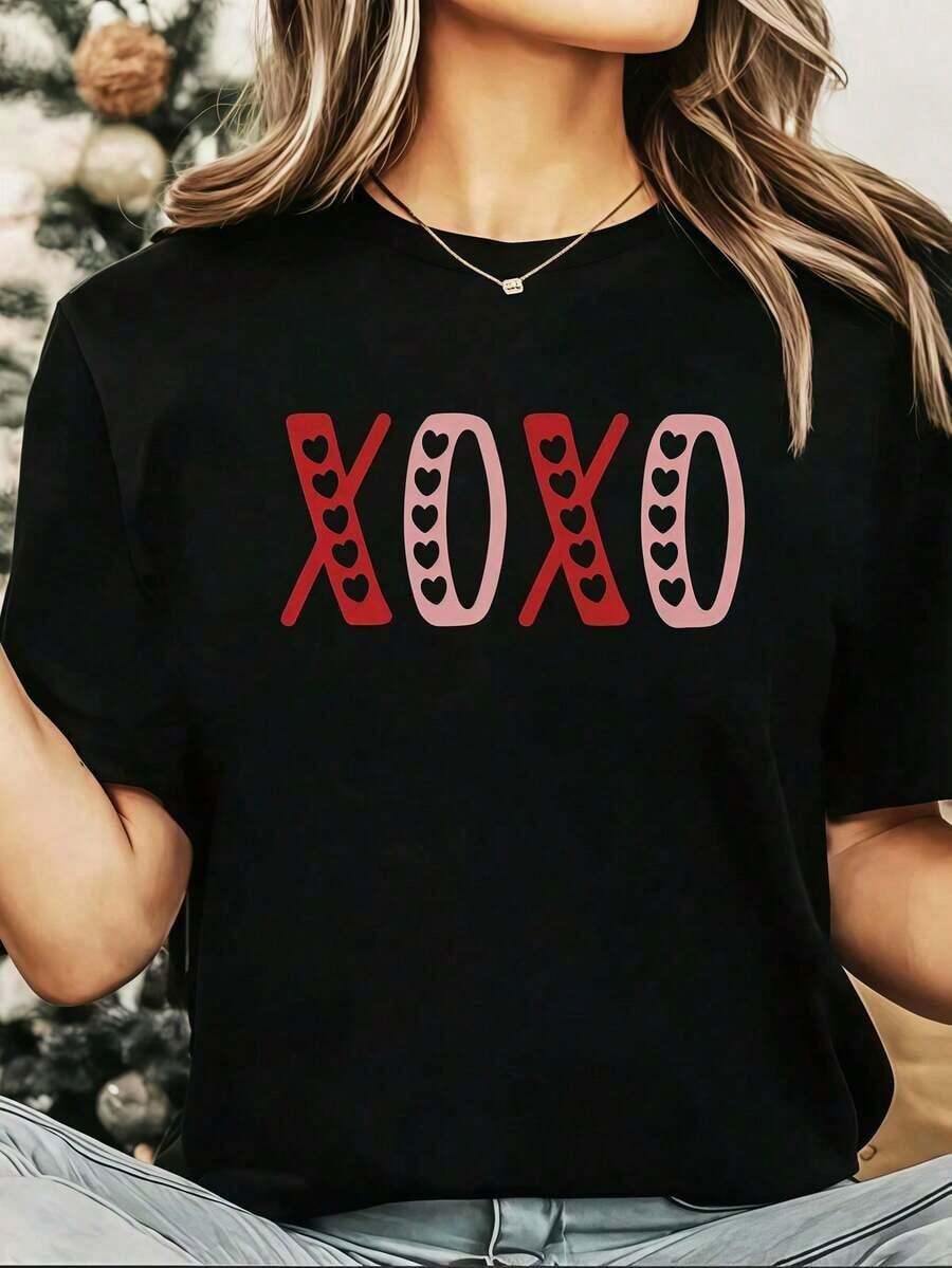 VintageCamiseta De Manga Corta Con Cuello Redondo Y Estampado Let Your Light Shine Para Mujer, Informal, De Verano, Camisetas Gráficas Para Mujer, Camisetas Para Mujer_29 Summer Essentials,Summer Outfits For Women,Graphic TeesGraphic Tee - Negro - Ver 1