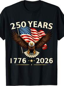 Camiseta patriótica del 250 aniversario de EE. UU., América, 4 de julio. Camiseta unisex de algodón puro de 220 g, peso ideal para todas las estaciones, apta tanto para hombres como para mujeres. Tejido duradero de alta calidad, suave al tacto y de larga duración. Prenda transpirable, ideal para usar en otoño y en vacaciones. - Negro - Ver 1