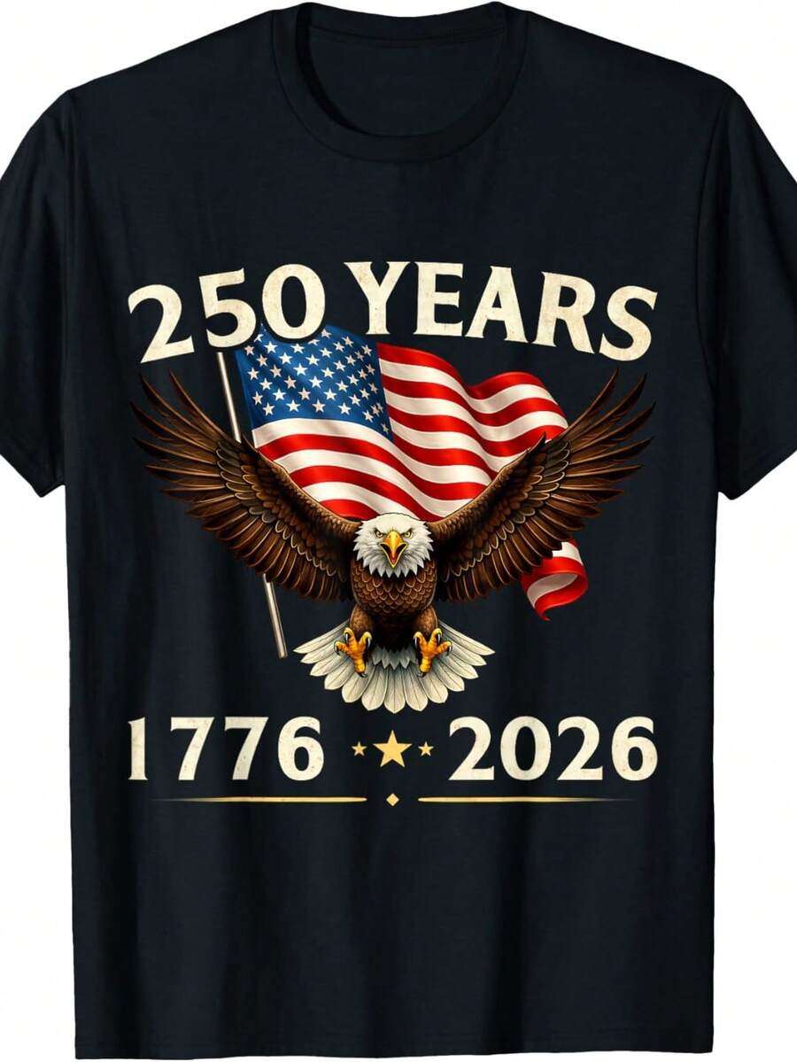 Camiseta patriótica del 250 aniversario de EE. UU., América, 4 de julio. Camiseta unisex de algodón puro de 220 g, peso ideal para todas las estaciones, apta tanto para hombres como para mujeres. Tejido duradero de alta calidad, suave al tacto y de larga duración. Prenda transpirable, ideal para usar en otoño y en vacaciones. - Negro - Ver 1