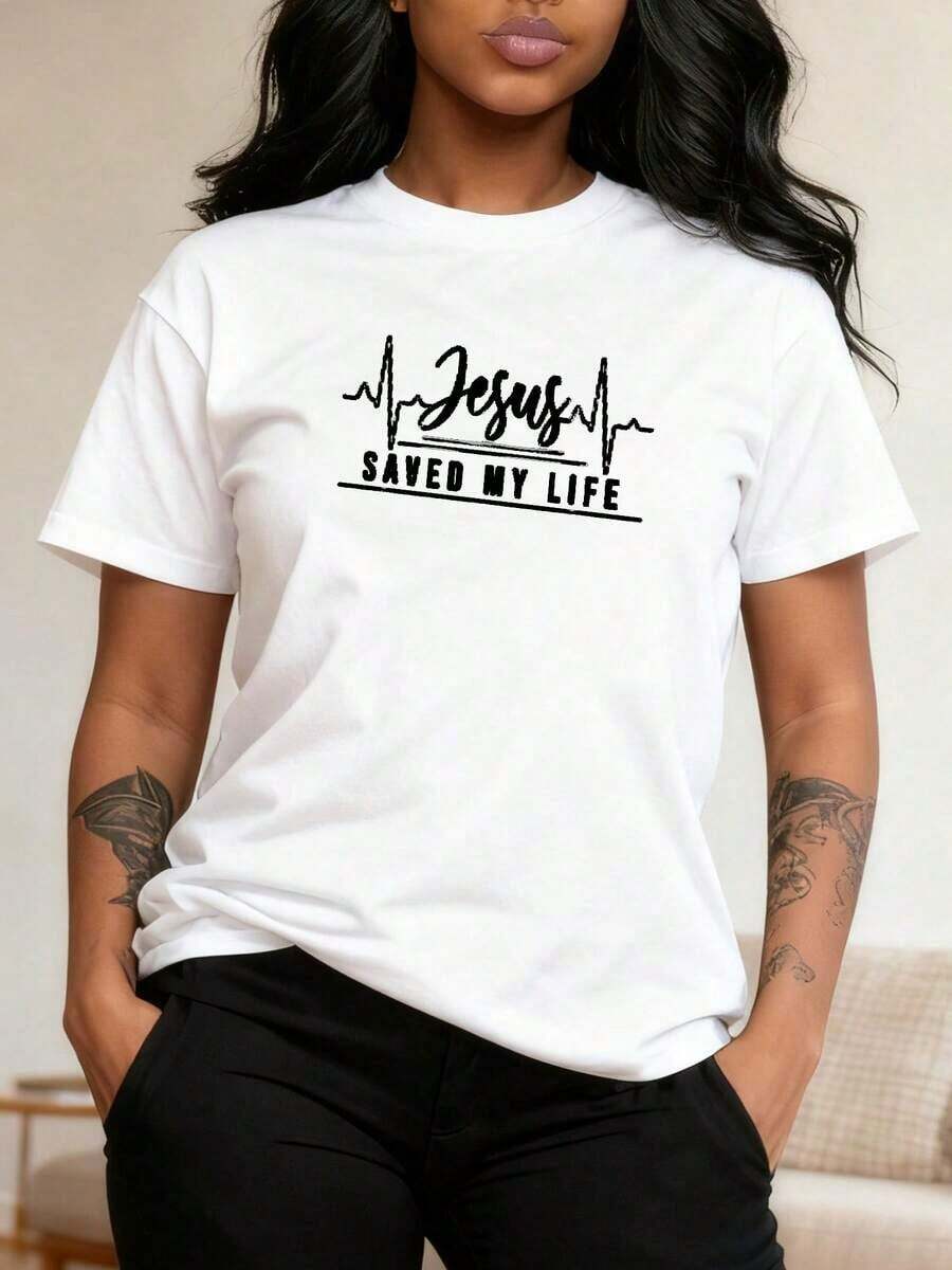 Camiseta Casual 100% Algodón, Jesús Cristo Salvador-0Pure-Cotton - Blanco 2 - Ver 1