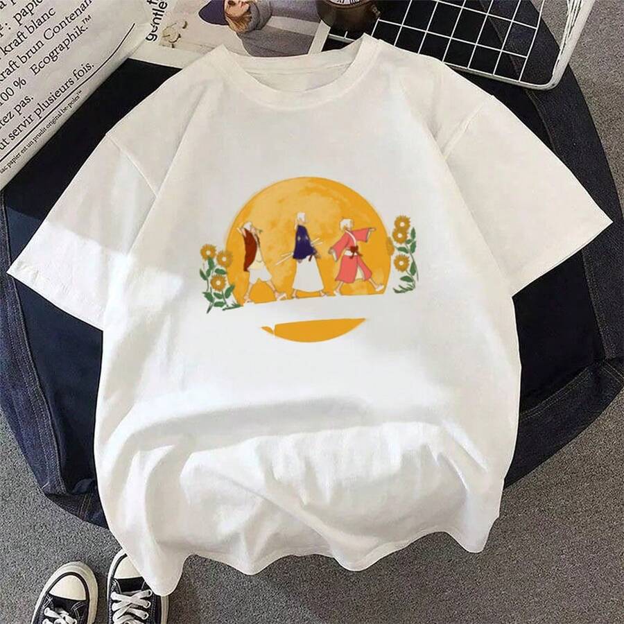 Camiseta Himawari-no-yoru, estilo anime Y2K, con estampado de dibujos animados, unisex, de manga corta, ideal para verano. - Blanco - Ver 1