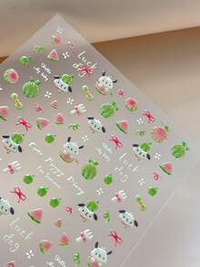3D Watermelon Puppy Nail Art Stickers, Fruit Cartoon Nail Decorations For Summer - 彩色 - 查看 5