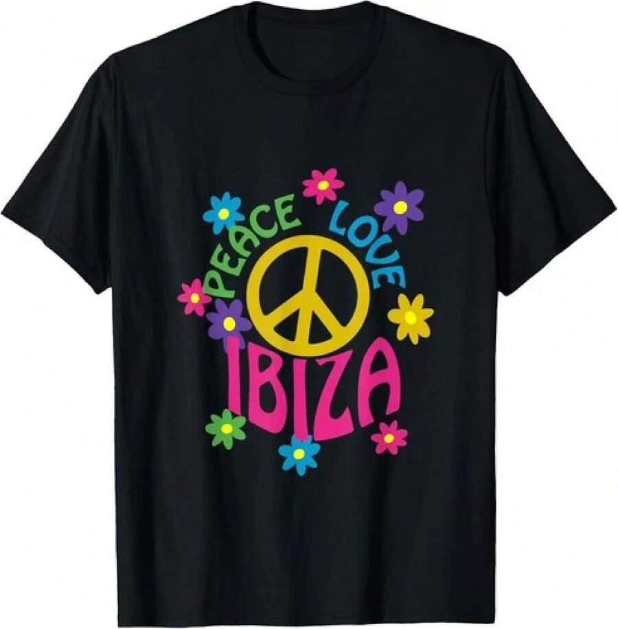 Peace Love Ibiza T-Shirtblusas para mujer playeras de mujer vestidos casuales para mujer y2k playeras deportivas para mujer verano camisetas ropa de mujer Fashion Perfect For Daily - Negro - Ver 1