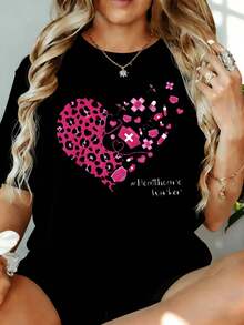 Camiseta Rosa con Estampado de Leopardo y Corazón para Trabajadores Sanitarios, con Símbolos Médicos y Diseño de Hashtag, para Mujer, 180g, para Ocio en Casa, Aire Libre, Regalo para Fiesta de San Valentín - Negro - Ver 7
