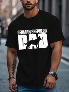 GERMAN SHEPHERD DAD Men'S Casual Crew Neck-Shirt, Polyester, Geometric Pattern, Slight Stretch, Summer Tee Adult - 黑色 - 查看 1