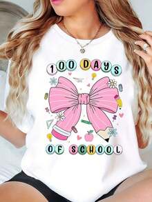 Camiseta de Mujer para el 100 Día de Clases, Camiseta para Celebrar el 100 Día de la Escuela, Camiseta de Regreso a Clases, Regalo para Maestra - Blanco - Ver 1