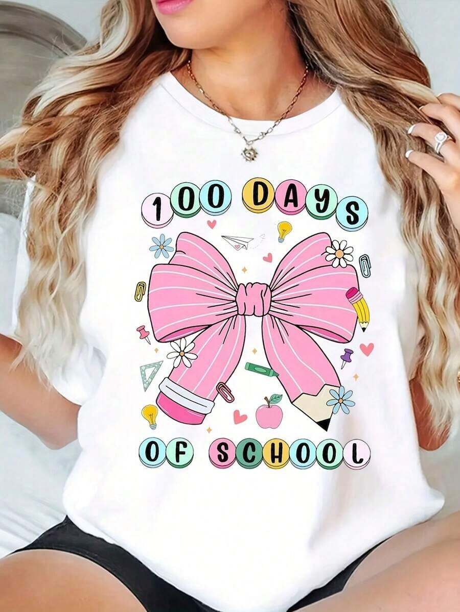 Camiseta de Mujer para el 100 Día de Clases, Camiseta para Celebrar el 100 Día de la Escuela, Camiseta de Regreso a Clases, Regalo para Maestra - Blanco - Ver 1