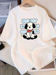 Camiseta de Verano 2025 de Algodón Puro, Holgada, de Cuello Redondo, Versátil, Cómoda, Casual, para Mujer, Juvenil, Moderna, de Manga Corta para Uso Diario - Blanco - Ver 4