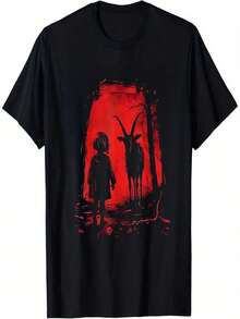 Camiseta gótica para mujer con dise?o de cabeza de cabra de Satanás, estilo fantasía oscura, ideal para Halloween, regalos de Navidad, disfraces góticos y otras ocasiones. - Negro - Ver 1