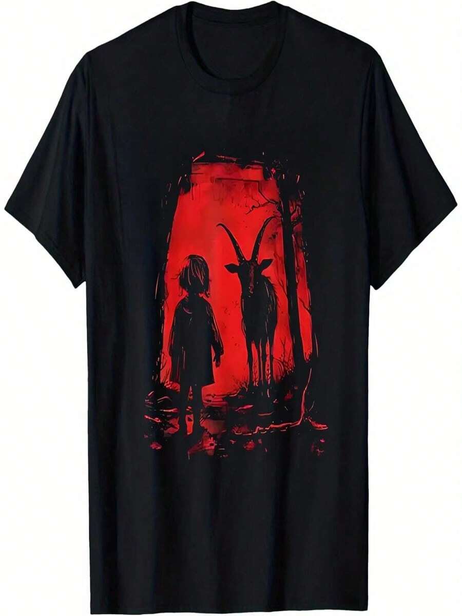 Camiseta gótica para mujer con dise?o de cabeza de cabra de Satanás, estilo fantasía oscura, ideal para Halloween, regalos de Navidad, disfraces góticos y otras ocasiones. - Negro - Ver 1