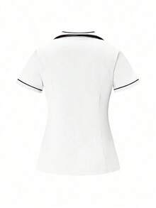 Conjunto de uniformes médicos: Parte superior de cuello en V de manga corta y pantalones para trabajadores de la salud - Blanco - Ver 3