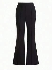 Pantalones acampanados de unicolor, de ajuste simple y ceñido para mujer - Negro - Ver 5