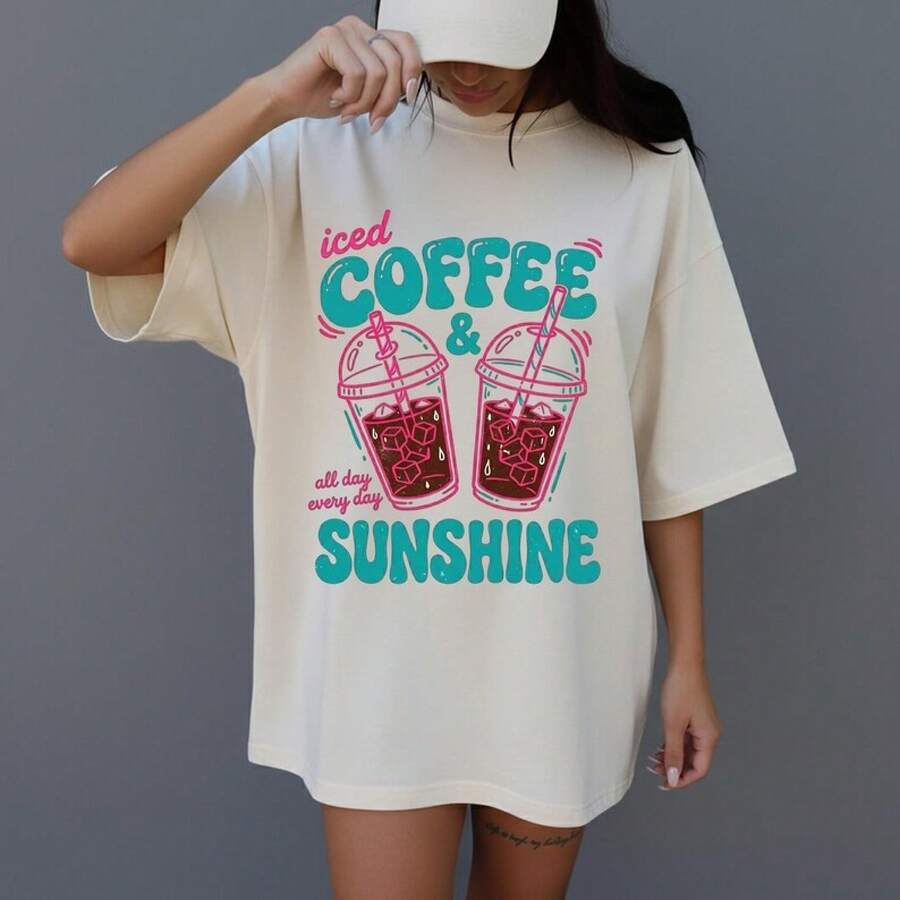 Camiseta Café Helado y Sol | Camiseta con diseño de bebida de café - Blanco - Ver 1