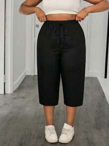 Pantalones capri con cintura con cordón para vacaciones de verano, pantalones de verano para maestros, con bolsillos, primavera, ceremonia de graduación, casual, azul - Negro - Ver 5