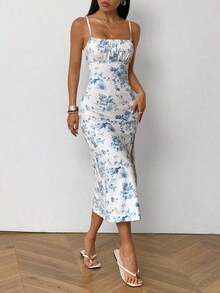 Vestido midi de leopardo con abertura lateral y tirantes - Multicolor - Ver 4